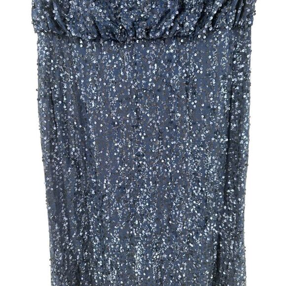 Davids Bridal Sequin Maxi Dress Navy Blue Size 1X Blouson Sleeveless Boat Neck - Picture 3 of 16